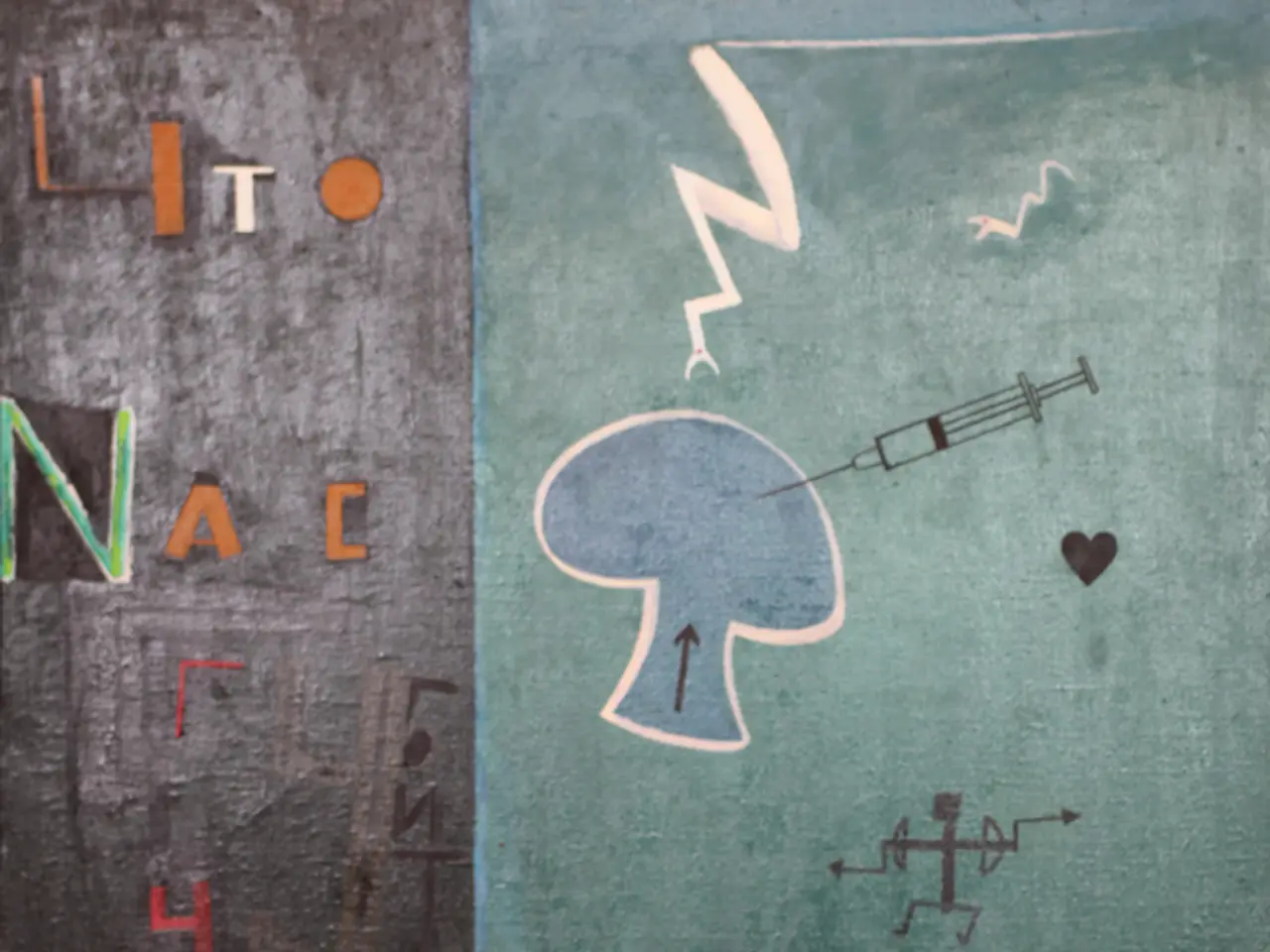 In this image we can see the paintings, and text on the wall.