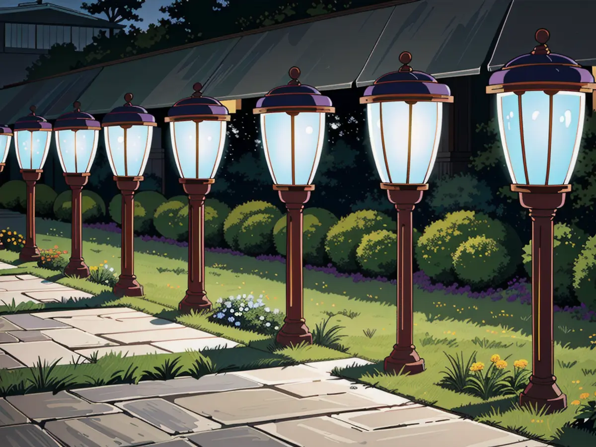 Eight tall, 16-inch stainless-steel outdoor lights designed for illuminating gardens, now available. Solar lights available at Wayfair's sale, offering a 53% discount.