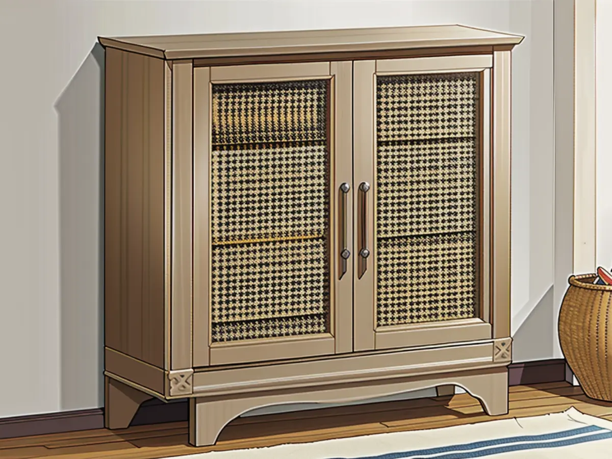 Kelly Clarkson's Residence houses a 31-inch tall, 2-door rattan accent cabinet. Wayfair's Clearance Section Offers Discounts Up to 86% Today