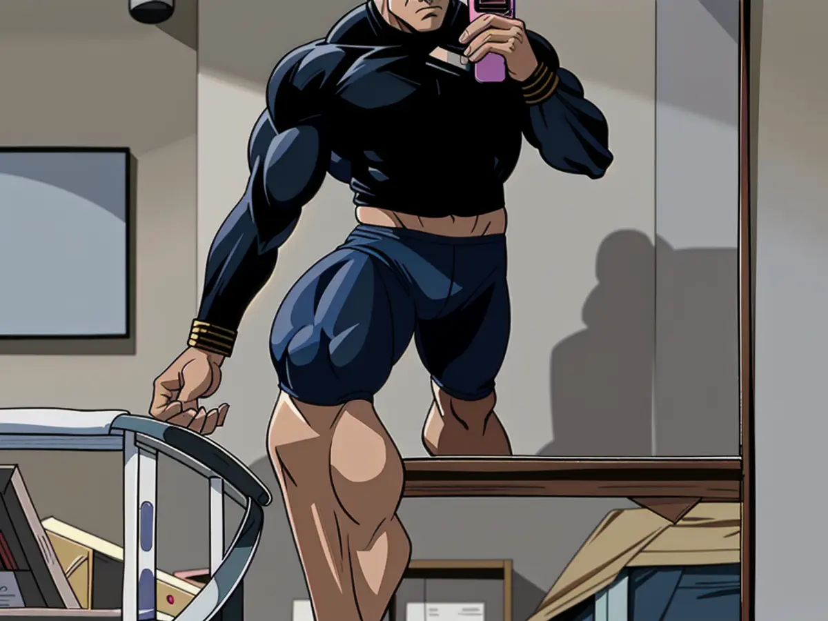 Reviewer in a black athletic ensemble – crop top, shorts, and sneakers – captures a mirror selfie Reviewer sporting a black athletic crop top and shorts, paired with sneakers, captures a mirror selfie