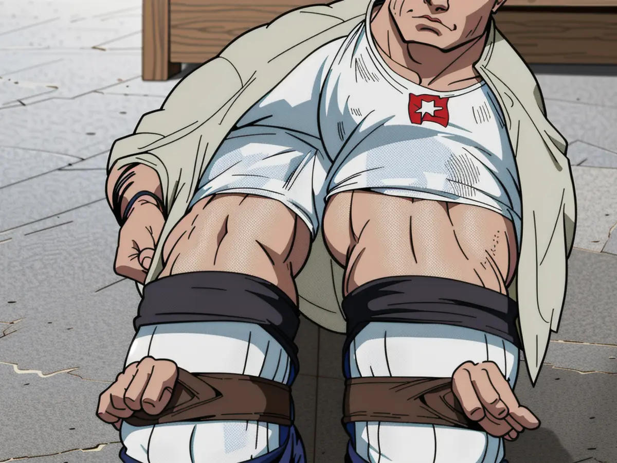Individual sporting socks and sandals on a plush floor, epitomizing a relaxed, comfy footwear fashion Individual donning socks and brown sandal straps adorns a plush flooring, demonstrating a laid-back, comfortable footwear fashion.