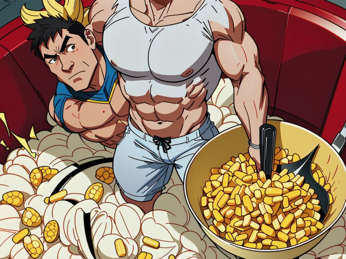 Bowl brimming with stripped corn kernels and a discarded cob, alongside a sunny yellow corn stripper tool. This image appears in a shopping-focused article. Red-hued bowl impressively boldening loose corn kernels, flanked by a yellow corn stripping instrument and a cluster of husked corn cobs - visuals from a shopping feature.