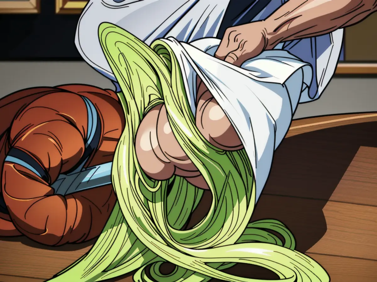 Using a spiralizer, resembling a large pencil sharpener, a hand transforms zucchinis into noodle-like strands. Using a gadget akin to a large pencil sharpener called a spiralizer, a hand transforms zucchini into noodle-like strands.
