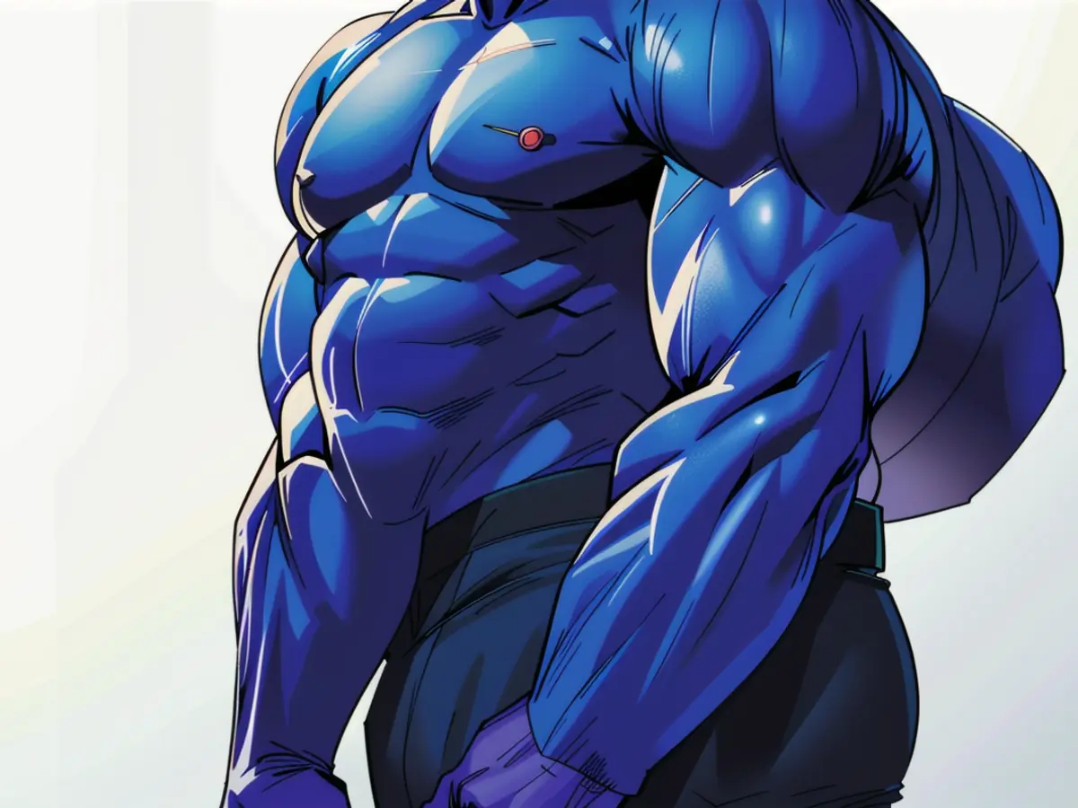 Individual sporting a blue hoodie pulled over head, relaxed fit jeans, turned away casually in a casual atmosphere.